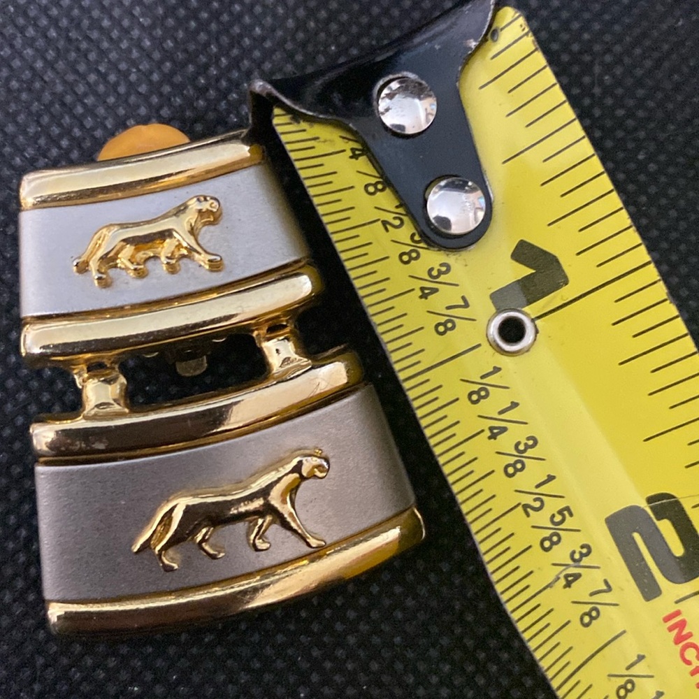 Vintage silver & gold tone dangling clip-on earrings with tiger design - Picture 4 of 4
